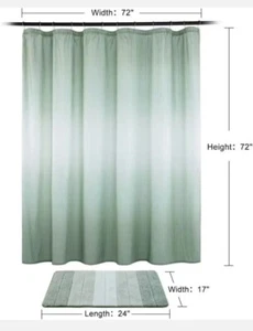 Shower Curtain Set With Rug And Hooks Jslove 72 x 72 Inch Waterproof Ombre Green - Picture 1 of 10
