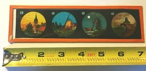 VINTAGE MAGIC LANTERN GLASS COLOR SLIDE PANORAMIC - 4 PICTURES - Picture 1 of 2