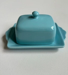 Anthropologie Biscuit Half Stick Lidded Butter Dish Light Blue Turquoise - Picture 1 of 9