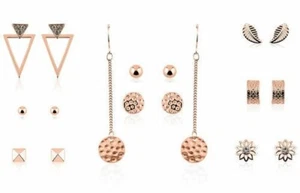 Coffret Cadeau Pierre Cardin Avec 9 Paires De Boucles Femme Acier Roses Bronze - Picture 1 of 1