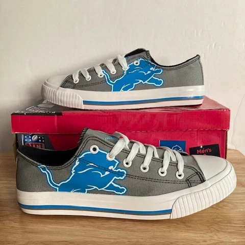 DETROIT LIONS Gray/White/Blue FOCO NFL "Low Top Sneakers" Shoes (Men's Size 8) Cover