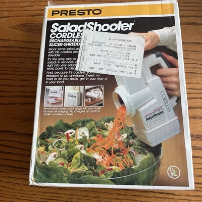 Vtg 1989 PRESTO SALAD SHOOTER 02910 Open Box Electric Slicer Shredder Complete - Image 1 of 4