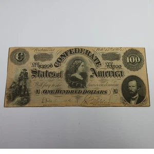 1864 CSA Confederate States of America $100 One Hundred Dollar Note #57537F - Picture 1 of 2