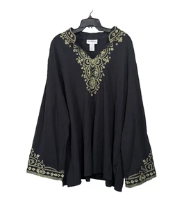 Top túnica boho NorthStyle Y2K para mujer 3X negro con manga campana bordada dorada - Imagen 1 de 17