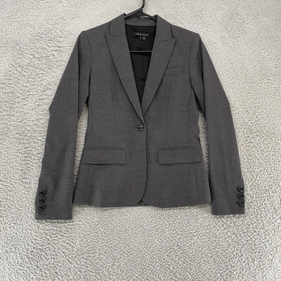 Theory Blazer Womens 4 Gray Gabe B Seyona Virgin Wool Stretch Jacket Academia - Image 1 of 4