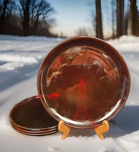 RUBY RED 9 '' DINNER PLATE GLASS SET  OF 4 - Picture 1 of 5