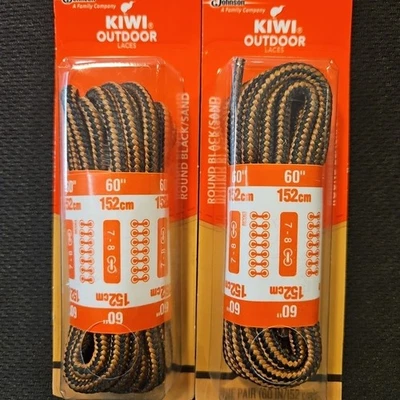 NUEVO CON ETIQUETAS KIWI Cordones para botas exteriores 2 paquetes/2 pares 60" redondos negros/arena #2329 Foto 1 de 4