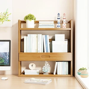 Bamboo 2/3 Tier Bookcase Book Display Shelving Storage Unit Rack Shelf w/ Drawer - Picture 1 of 26