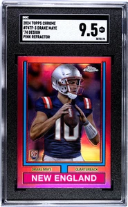 2024 Topps Chrome Drake Maye '74 Design Rosa Rifrattore SGC 9,5 - Foto 1 di 2