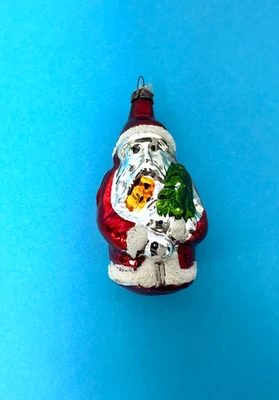 Antique Glass Christmas Decoration Bauble ~ Figural Santa With Tree ~ Vintage - Image 1 of 4