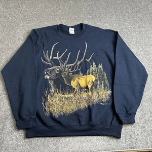 Vintage Polar Graphics Herren Marineblau Sweatshirt Rundhalsausschnitt Natur Elch Größe Lg - Bild 1 von 10