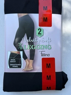 Nuevo paquete de 2 leggings suaves aterciopelados Felina para mujer cintura alta negros talla mediana 8-10 Foto 1 de 4