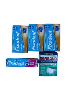 Large Lot 5 Fixodent & Sea Bond Deturee Adhesive Seals Cream & Powder - Picture 1 of 4