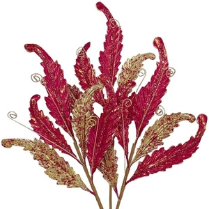 3 Pcs Christmas Glitter Leaves Large 27 Inch Artificial Glittered Leaf Picks ... - Picture 1 of 6