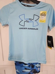 Under Armour Boys 2 Piece Swim Tee And Trunk Shorts Set Size 5 Sky Blue - Picture 1 of 2