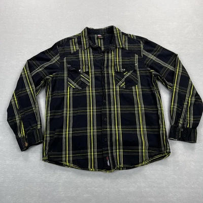 Camisa De Colección No Fear Para Hombres XL Negra Amarilla Botón A Cuadros Manga Larga Calavera Y2K Años 90 Foto 1 de 4