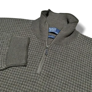 Vintage Polo Ralph Lauren Alpaca Wool 1/4 Zip Houndstooth Sweater Men's L *Read* - Picture 1 of 10