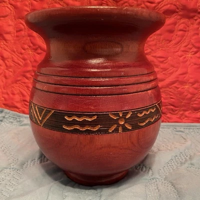 Artisan Vase - Utensil Holder Hand Turned 8” Bulb Shape Wood Southwestern Native - Image 1 of 4