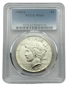1928-S Peace Dollar, PCGS MS61, Glanzstempelglanz, San Francisco Mint. - Bild 1 von 2