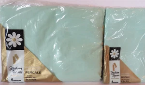 Vtg Fashion Manor Flat Sheet Double Bed Pillowcases Cotton Mint Green Retro NOS - Picture 1 of 9