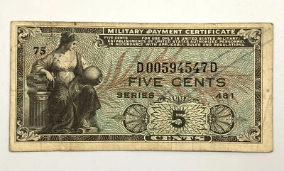 5 Cents Bill Military Payment Certificate (MPC) Series 481 5¢ Circulated Note - Image 1 of 4
