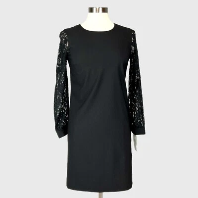 Vestido para mujer DKNY negro manga larga de encaje cambio de cóctel mezcla de lana talla 2 Foto 1 de 4