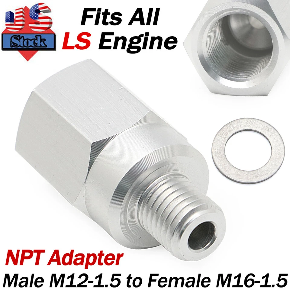 For Swap Coolant Temperature Sensor Adapter M12-1.5 to M16 3/8 NPT LS1 LSX LS3 - Image 1 of 4