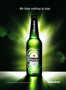 ANNUNCIO BIRRA HEINEKEN #2 RARO 2007 FUORI STAMPA "NON ABBIAMO NIENTE DA NASCONDERE" - Foto 1 di 2