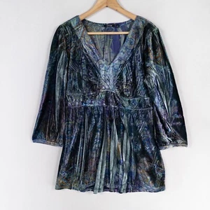 Apt. 9 Blusa Top Terciopelo L Estampado Multicolor Boho Caprichoso Festival Romántico - Imagen 1 de 8