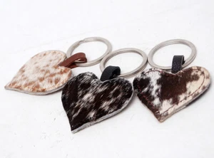 Juego de 3 Llaveros 100% Natural Piel de Vaca Forma de Corazón Cuero Pelo en Llavero 52 - Imagen 1 de 2