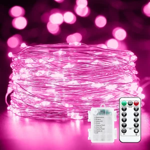 33Ft 100 LED Outdoor String Lights, Pink Fairy Lights Battery Operated with Remo - Picture 1 of 12