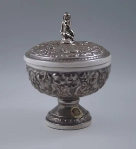 VTG ITALY CAPODIMONTE SILVER OVERLAY CANDY JAR COMPOTE FIGURAL FINIAL - Picture 1 of 6