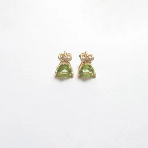 Estate 14K Yellow Gold Natural Lime Green Peridot And Diamond Earrings 2.50 Cts - Picture 1 of 3