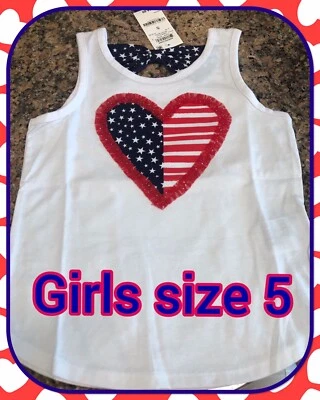 NWT Epic Threads Girls July 4th Top Knit Heart Flag Size 5 Blouse Top FREE SHP - Image 1 of 4