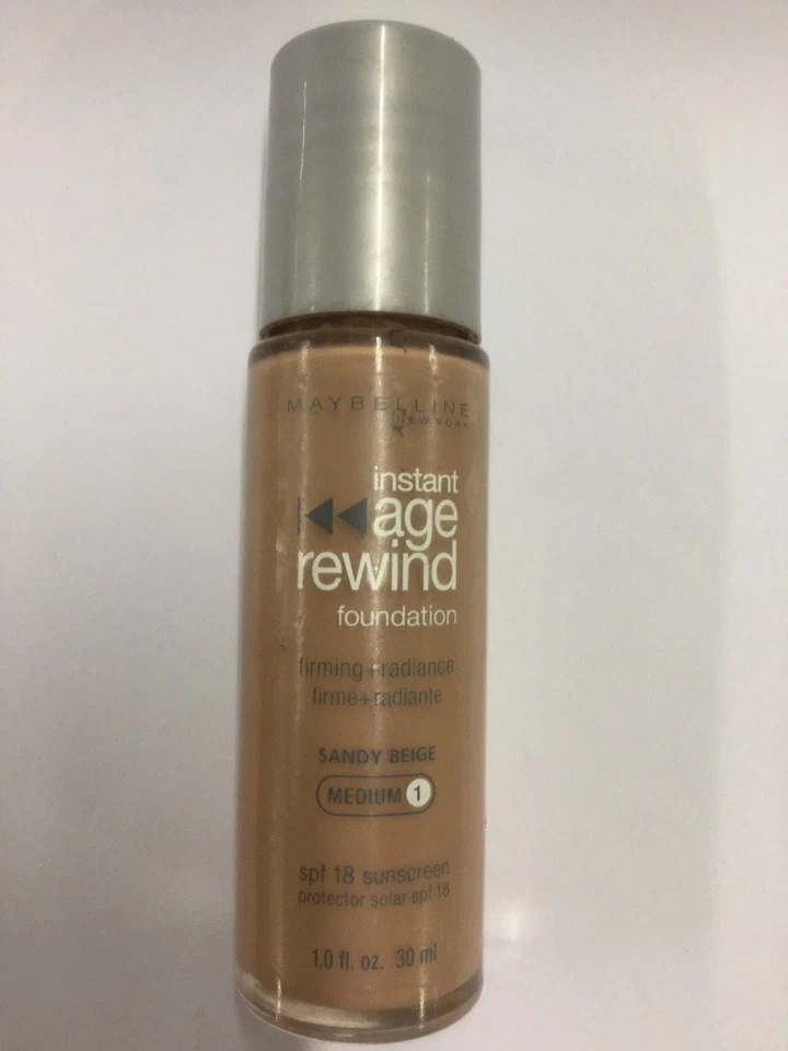 Maybelline Age Rewind Foundation SANDY BEIGE (MEDIUM-1) Silver Color Cap NEW. - Image 1 of 1