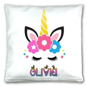 Personalised Any Name Unicorn Eyelash Girls Cushion Cover Kids Gift Pillow Case - Picture 1 of 6