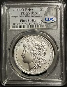 PCGS MS70 2021-0 MORGAN DOLLARO 100° Anniv Etichetta 1° Strike & Assegno QA approvato - Foto 1 di 4