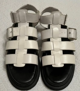 NOBO Chunky Y2K Sz 11 WM White Platform Fisherman Sandal Gladiator Double Buckle - Picture 1 of 12