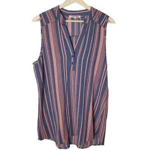 Wishful Park Popover ärmellose Bluse Damen groß blau orange Streifen Krepp - Bild 1 von 9