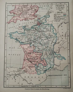 Original 1899 Antique Map France at the Treaty of Bretigni 1360 - Picture 1 of 3