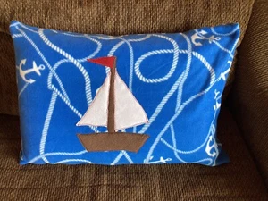 Handmade Kids Fleece Standard Pillow Case Blue Nautical Sailboat Ship Sea Ocean - Picture 1 of 4