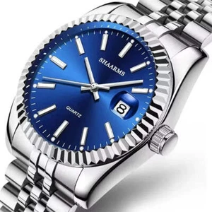 Watches Mens Top Brand Luxury Blue Watch Calendar With Stainless Steel Band Fash - Picture 1 of 6