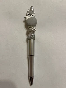 Fox Beaded Pen Gray Grey Crystal Bling Colorful Animal Print - Picture 1 of 1