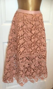 Misguided Boho Crochet Lace Dusky Pink Midi Skirt 10 NWOT-Elasticated Waist- L30 - Picture 1 of 4