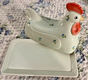 OTAGIRI Chicken Hen BUTTER DISH with Flowers - Picture 1 of 4