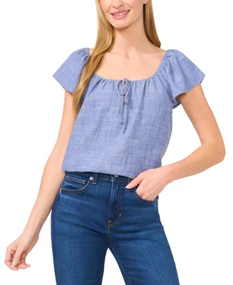 CeCe Women's Top Sz S Split-Neck Flutter-Sleeve - Image 1 of 4