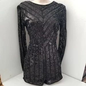 Sophisticated Elegant Black Sequin Lined One Piece Skort Party Dress Sz S - Picture 1 of 15
