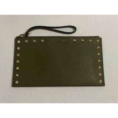 Michael Kors Sandrine Stud Leather Large Zip Clutch/wristlet in Pale Gold - Image 1 of 4