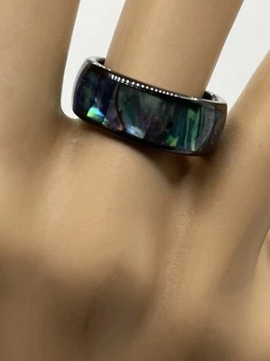 Colorful Abalone Black Ceramic Band Ring Size 6.75 - Image 1 of 4