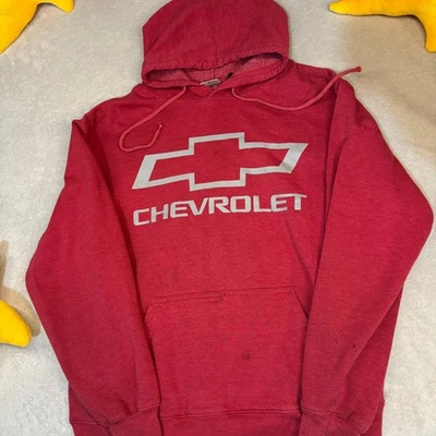 Винтажная лицензированная красная толстовка с капюшоном унисекс с логотипом Chevrolet GM размер средний - Изображение 1 из 4